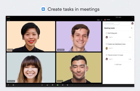 Teams can create and assign Asana tasks directly from a Zoom meeting to capture action items without having to switch between apps. (Graphic: Business Wire)